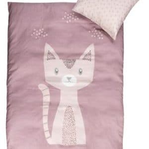 Lyserødt junior sengetøj 100x140 cm - Sengesæt junior rosa kat - 100% Bomuldssatin