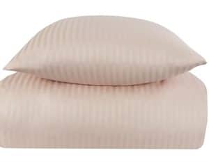 Lyserødt sengetøj 140x220 cm - Sengesæt med smalle striber - 100% Bomuldssatin sengetøj