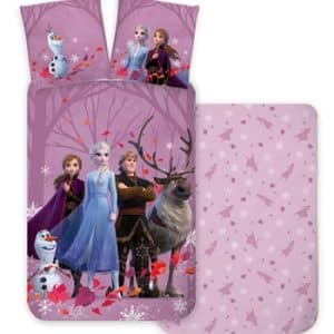 Frost sengetøj - 140x200 cm - Lyserødt - Anna, Elsa, Kristoffer, Sven & Olaf - 100% bomuld